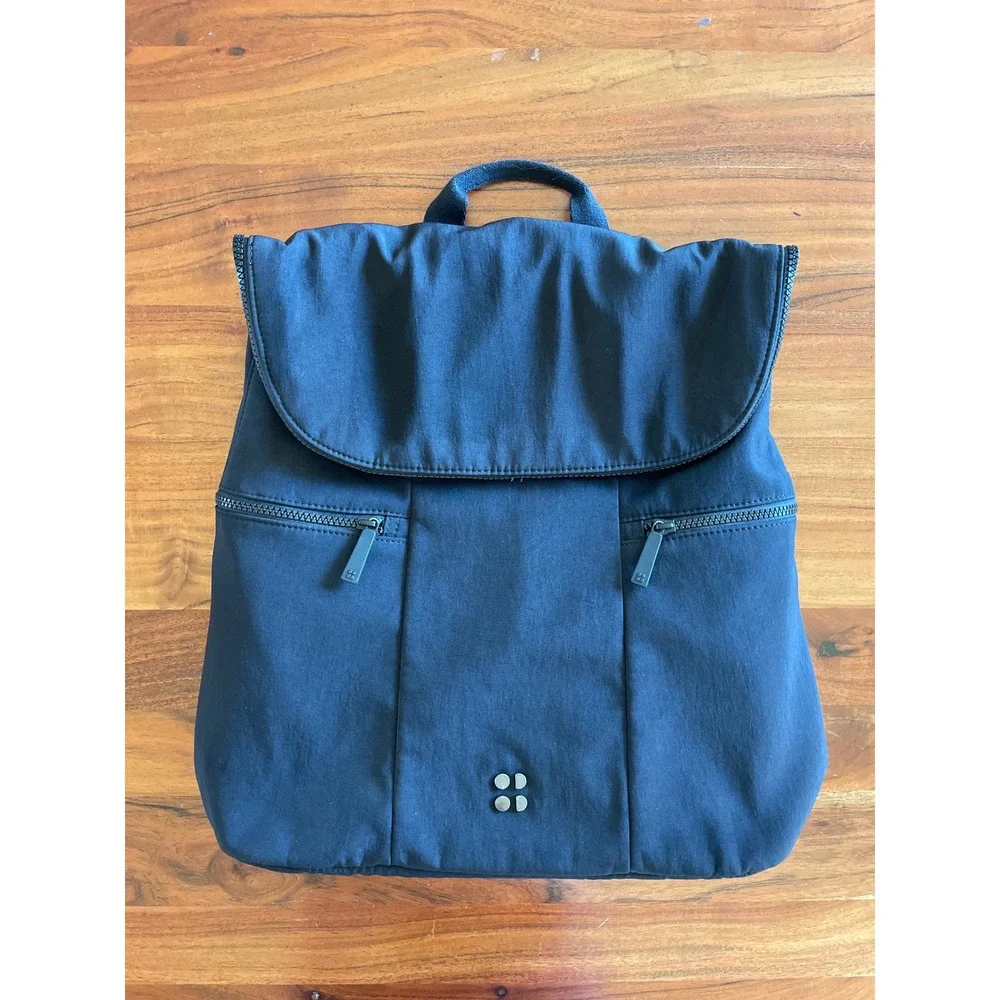 Sweaty Betty All Sport‎ Backpack Black Scuba Gym Commuter Bag Fold Over Zip